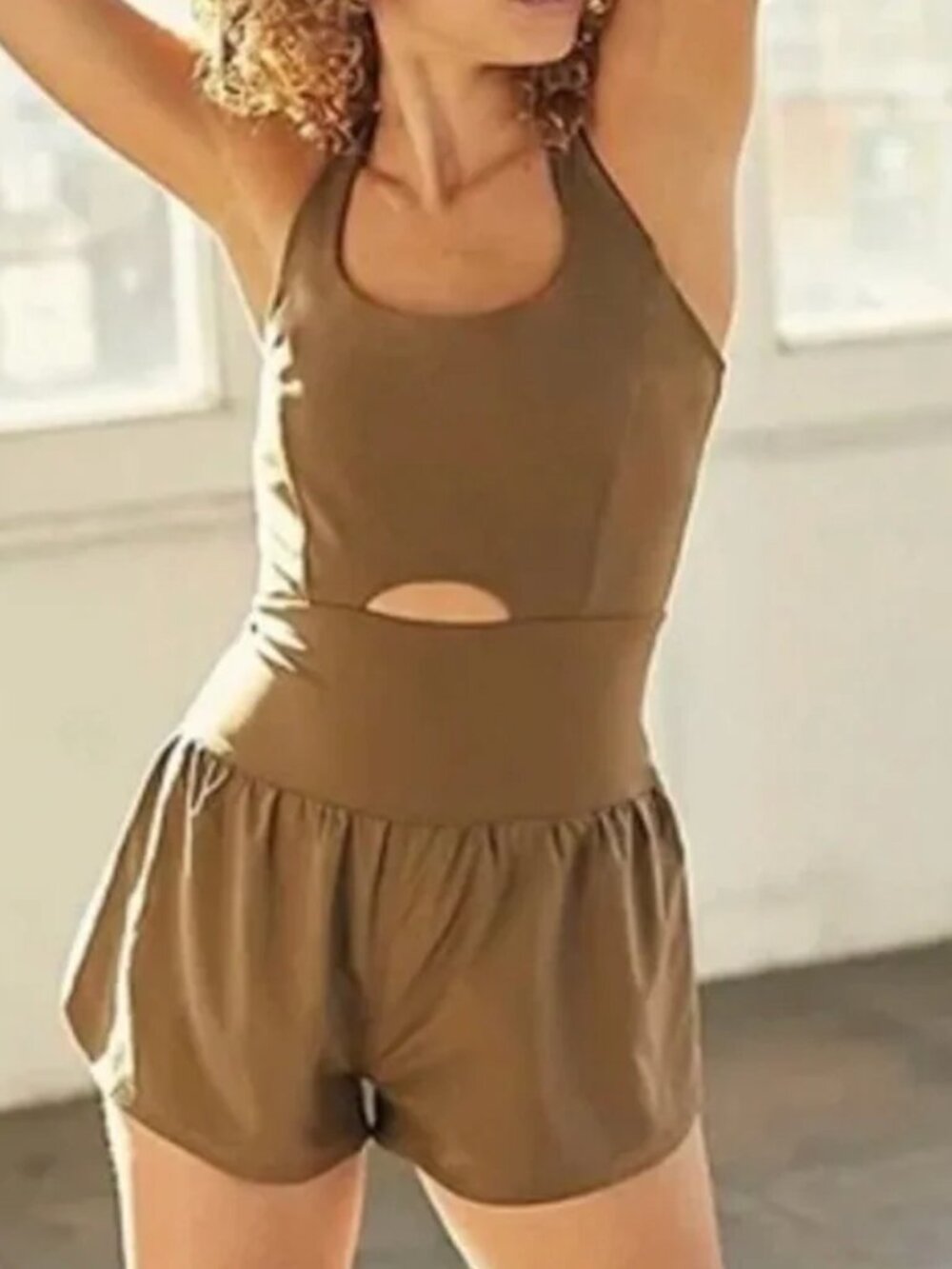 FP Movement Righteous Runsie Romper - Tea Leaves (or Brown, size XS)